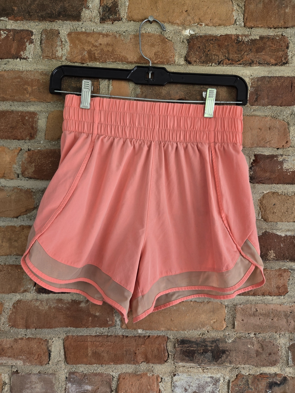 Athleta Coral Pink Athletic Shorts with Mesh Trim